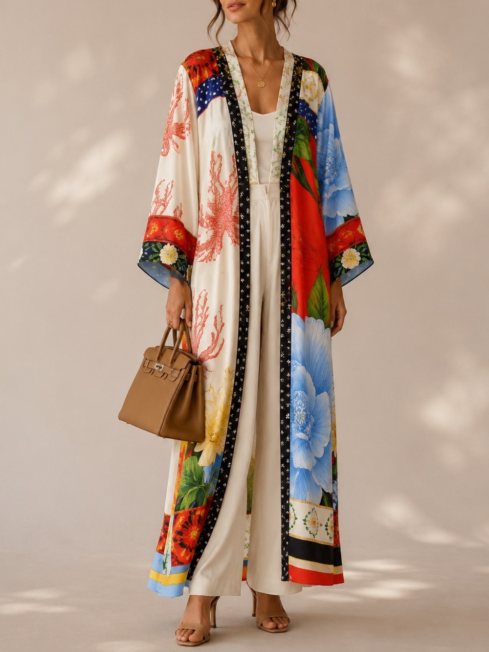 Agua Bendita Multicolor Floral Long Kimono Robe